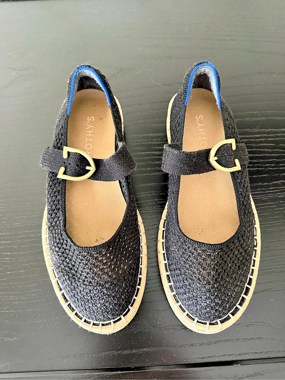 Rothy's The Espadrille Mary Jane Black Buckle Espadrille Flats Size 6